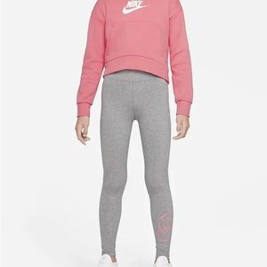 Nike (Kids) Girls' Essential Grey/Pink Mid-Rise Leggings (DN1853-091)